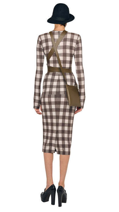 SHOULDER PAD LONG SLEEVE CREW TOP Bark Box Plaid | Norma Kamali Women