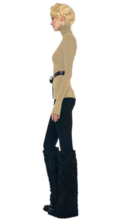 SLIM FIT LONG SLEEVE TURTLE TOP Elm | Norma Kamali Women