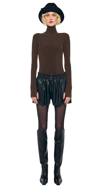 SLIM FIT LONG SLEEVE TURTLE TOP Bark | Norma Kamali Women