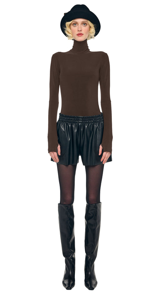 SLIM FIT LONG SLEEVE TURTLE TOP Bark | Norma Kamali Women