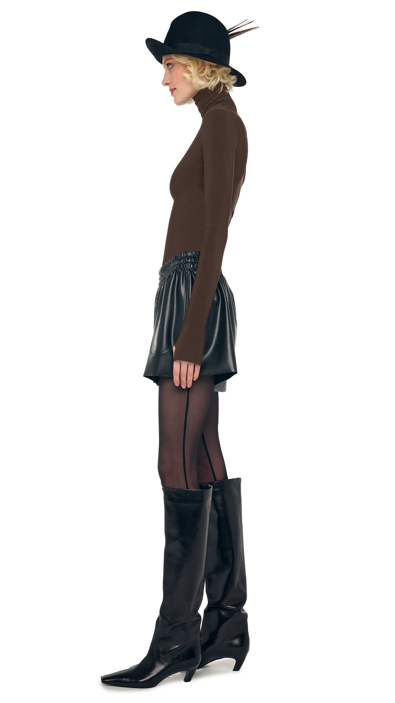 SLIM FIT LONG SLEEVE TURTLE TOP Bark | Norma Kamali Women