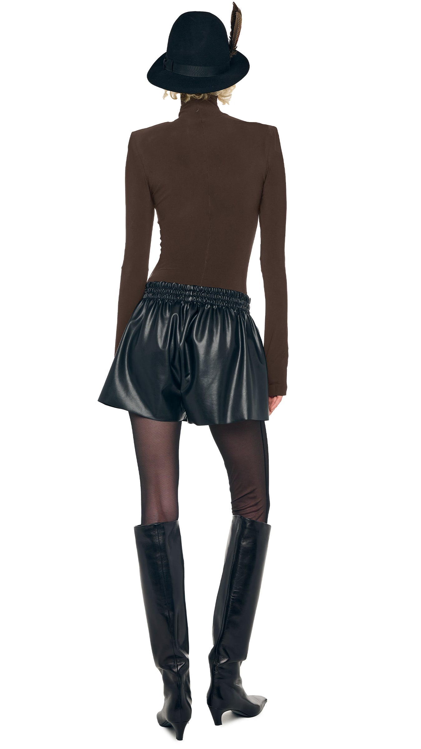 SLIM FIT LONG SLEEVE TURTLE TOP Bark | Norma Kamali Women