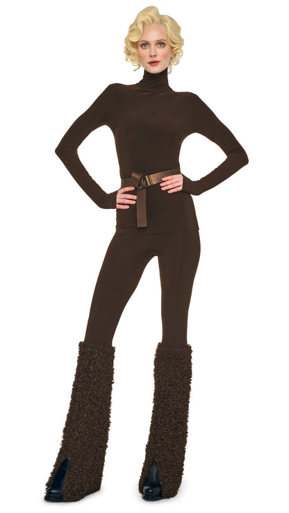 SLIM FIT LONG SLEEVE TURTLE TOP Bark | Norma Kamali Women