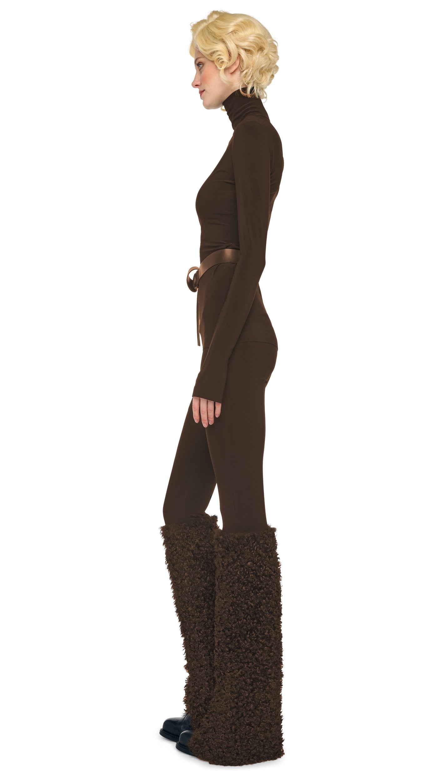 SLIM FIT LONG SLEEVE TURTLE TOP Bark | Norma Kamali Women