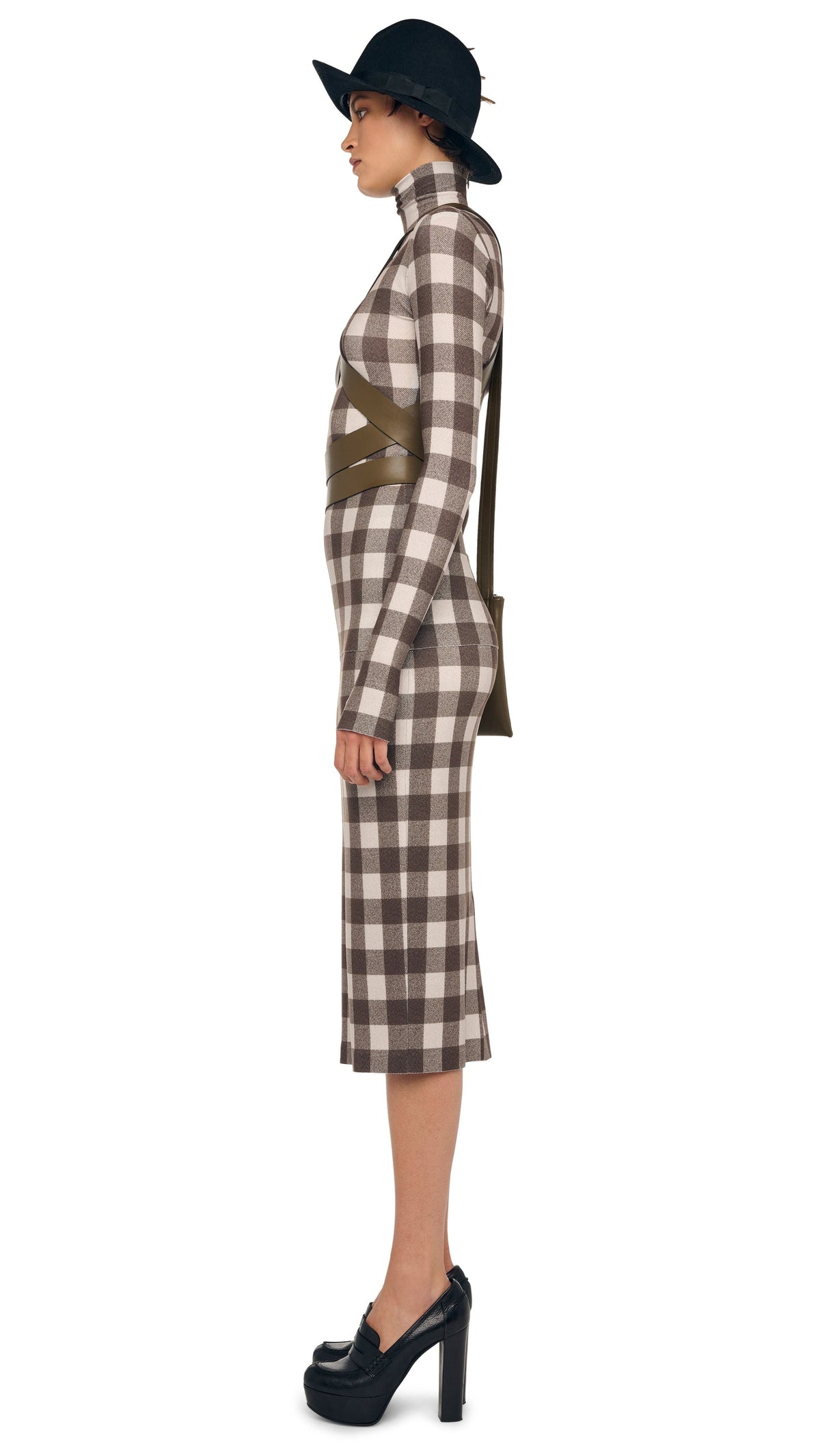 SLIM FIT LONG SLEEVE TURTLE TOP Bark Box Plaid | Norma Kamali Women