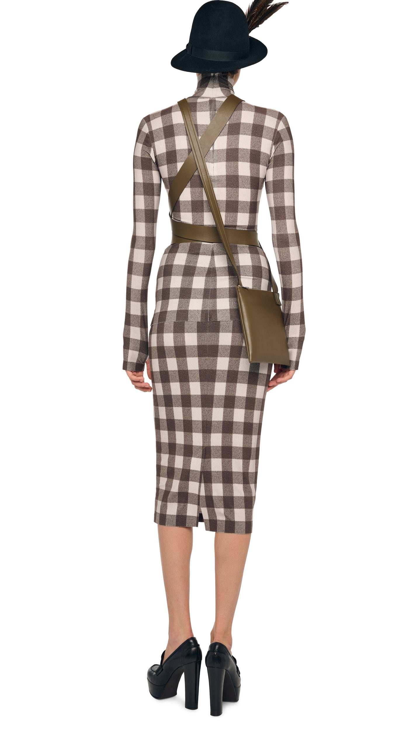 SLIM FIT LONG SLEEVE TURTLE TOP Bark Box Plaid | Norma Kamali Women