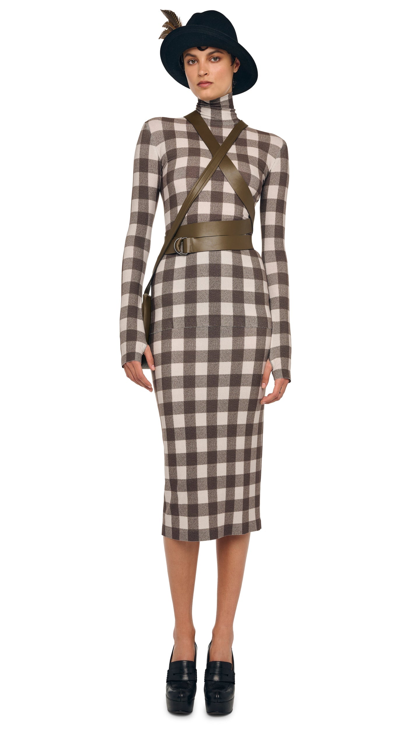 SLIM FIT LONG SLEEVE TURTLE TOP Bark Box Plaid | Norma Kamali Women