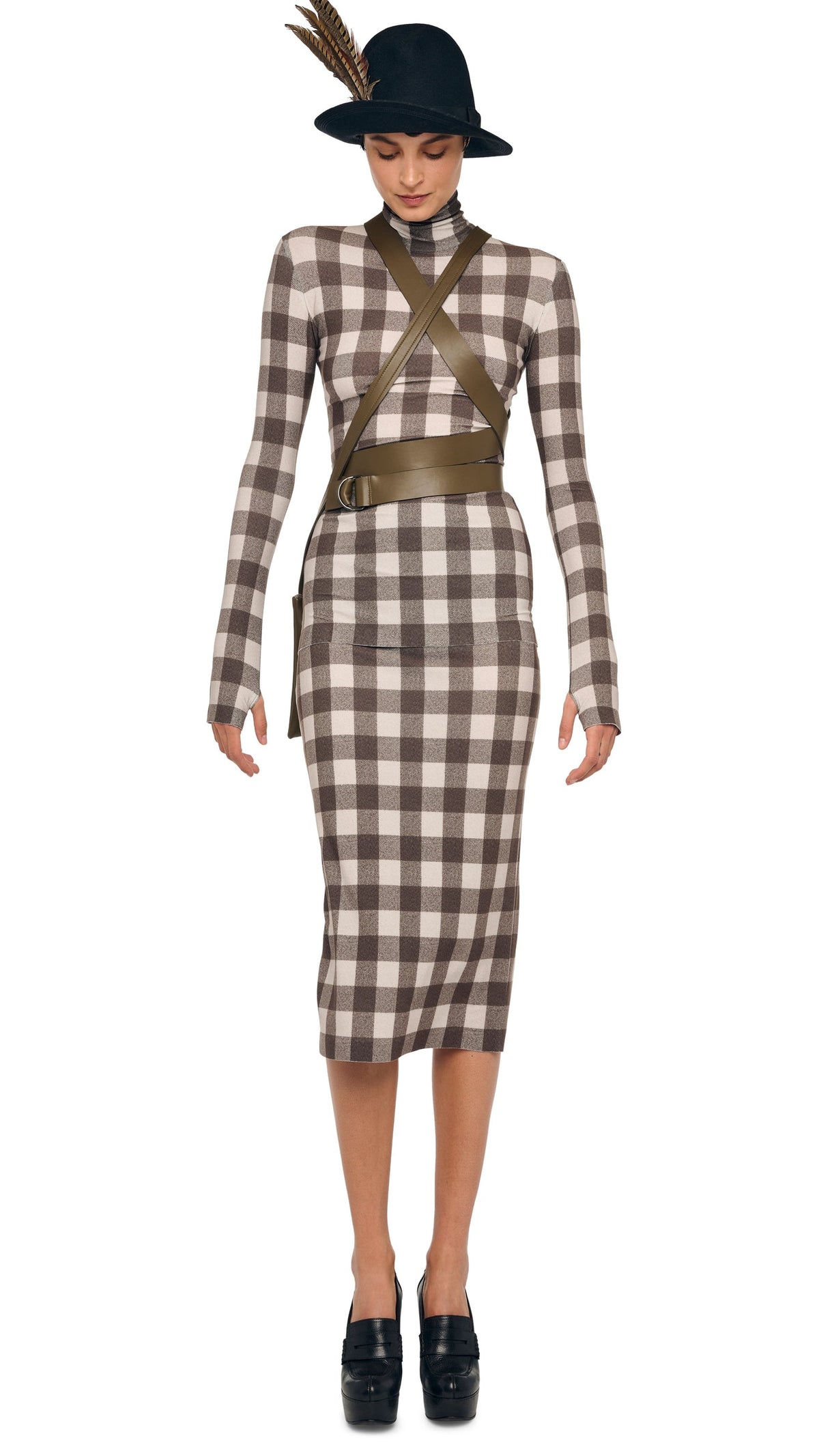 SLIM FIT LONG SLEEVE TURTLE TOP Bark Box Plaid | Norma Kamali Women