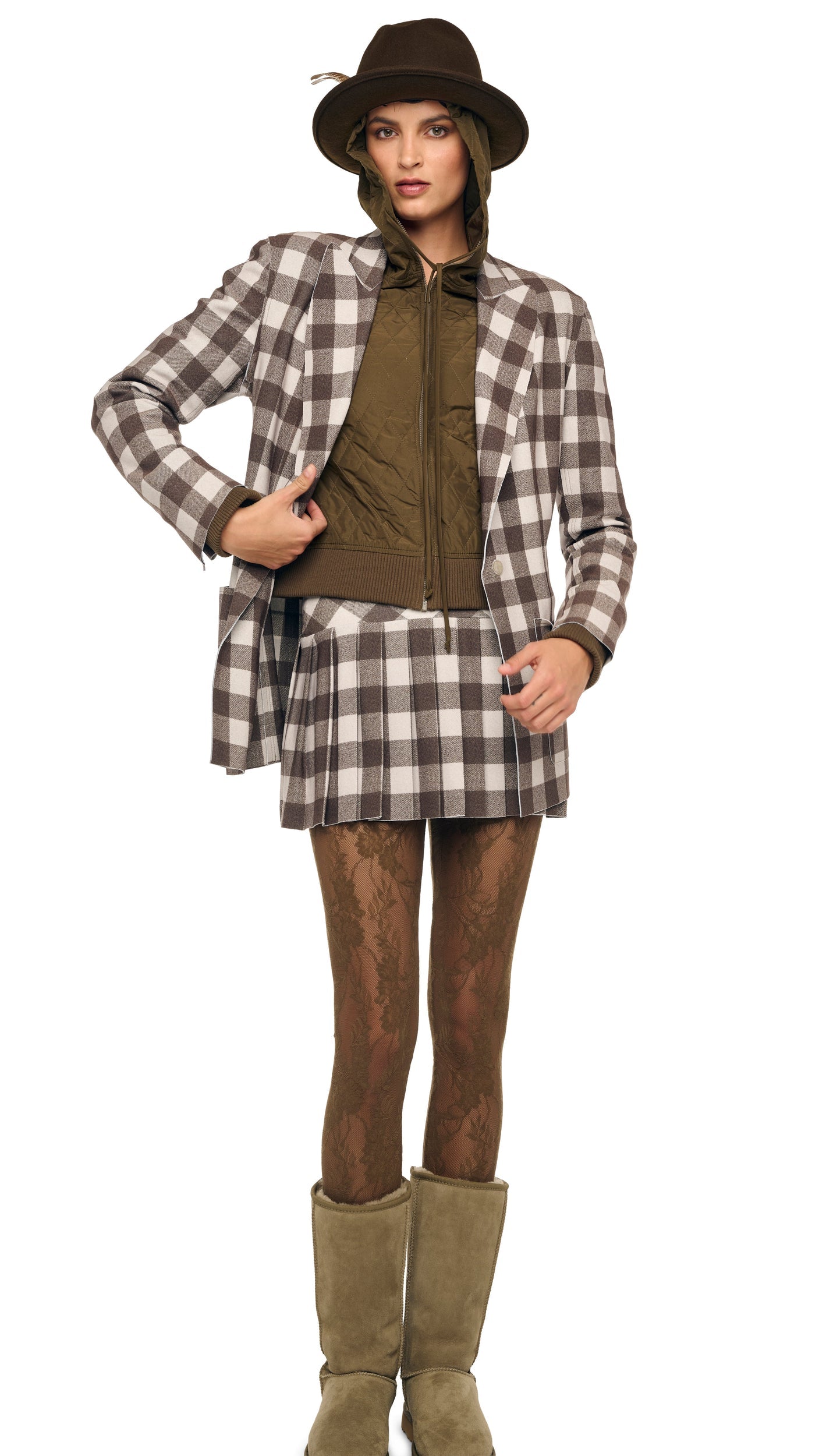 EASY FIT SB JACKET W/ PATCH POCKET Bark Box Plaid | Norma Kamali Women