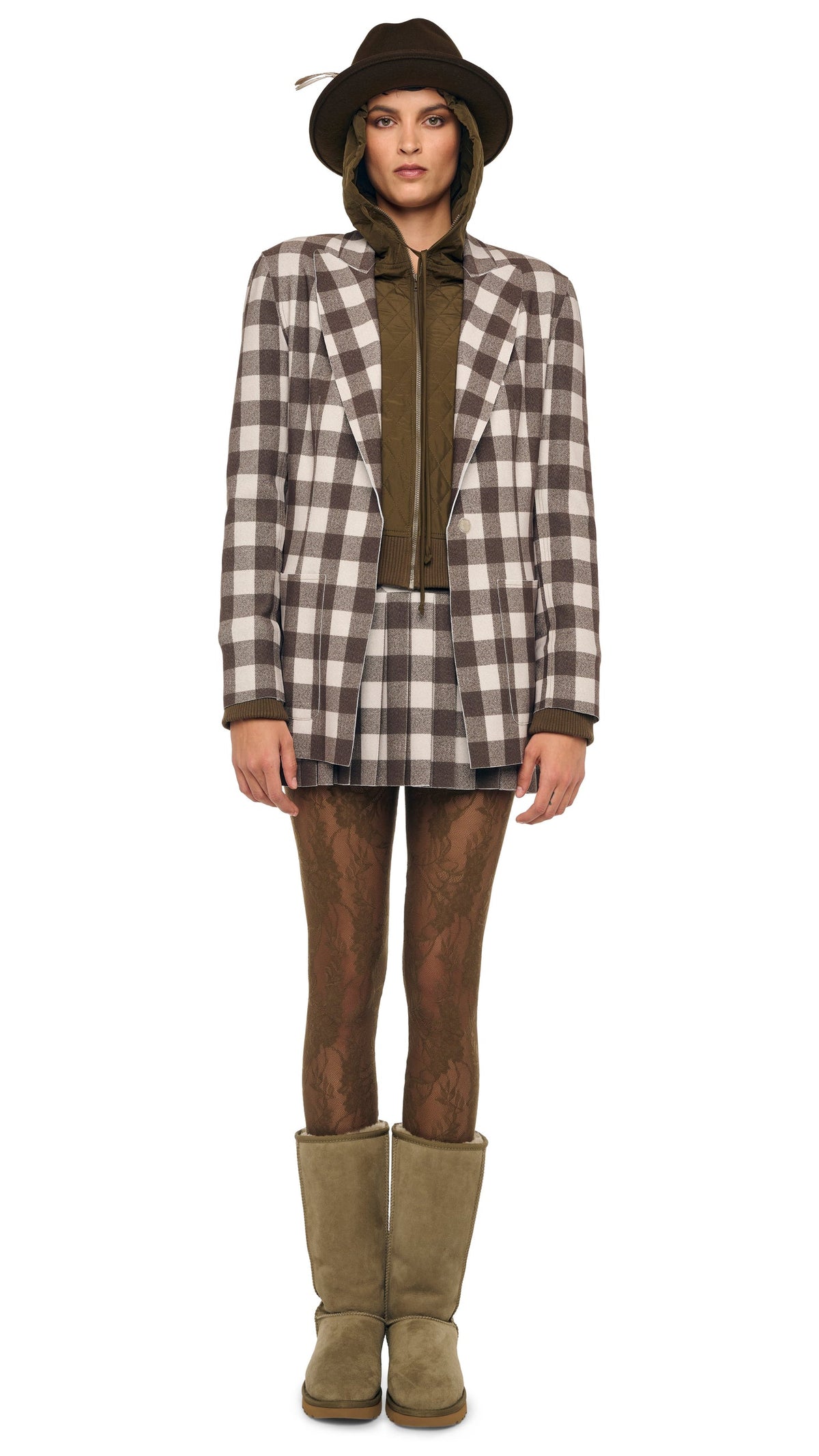 EASY FIT SB JACKET W/ PATCH POCKET Bark Box Plaid | Norma Kamali Women
