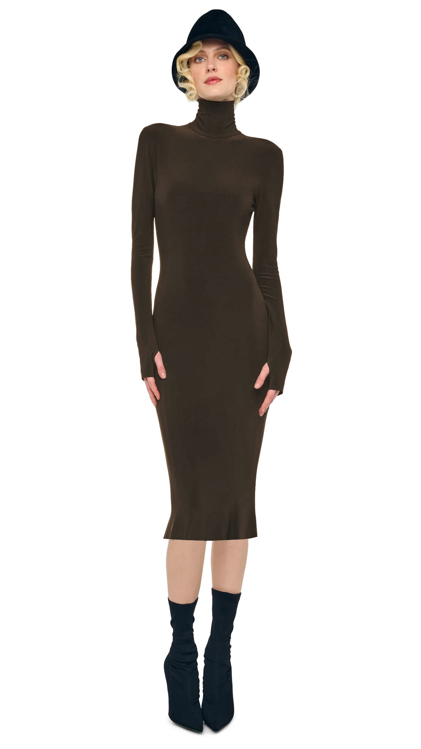 LONG SLEEVE TURTLENECK DRESS Bark | Norma Kamali Women