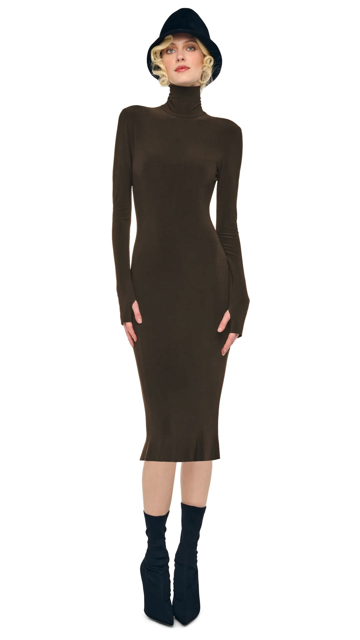 LONG SLEEVE TURTLENECK DRESS Bark | Norma Kamali Women