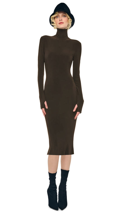 LONG SLEEVE TURTLENECK DRESS Bark | Norma Kamali Women