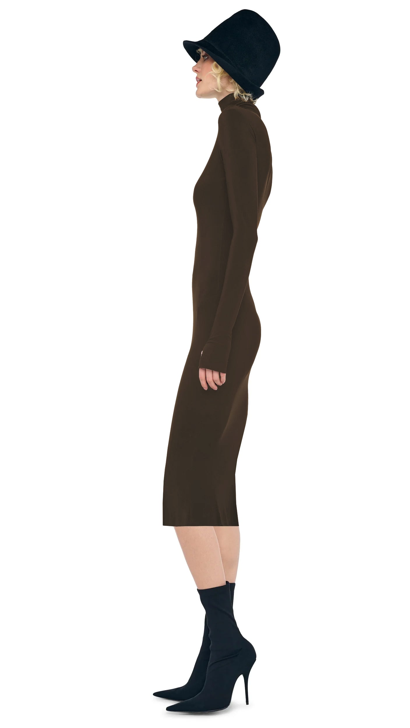 LONG SLEEVE TURTLENECK DRESS Bark | Norma Kamali Women
