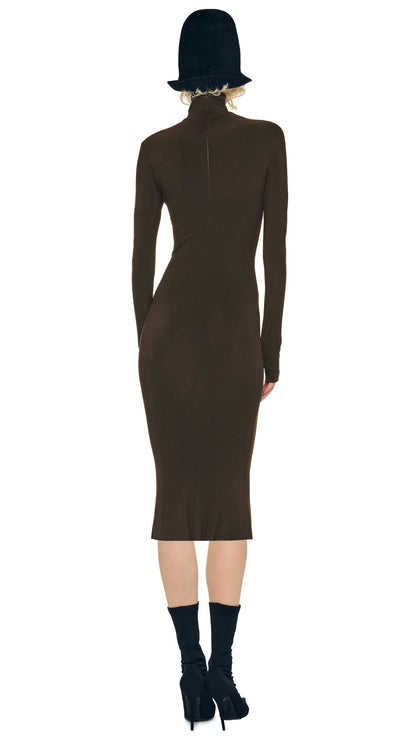 LONG SLEEVE TURTLENECK DRESS Bark | Norma Kamali Women