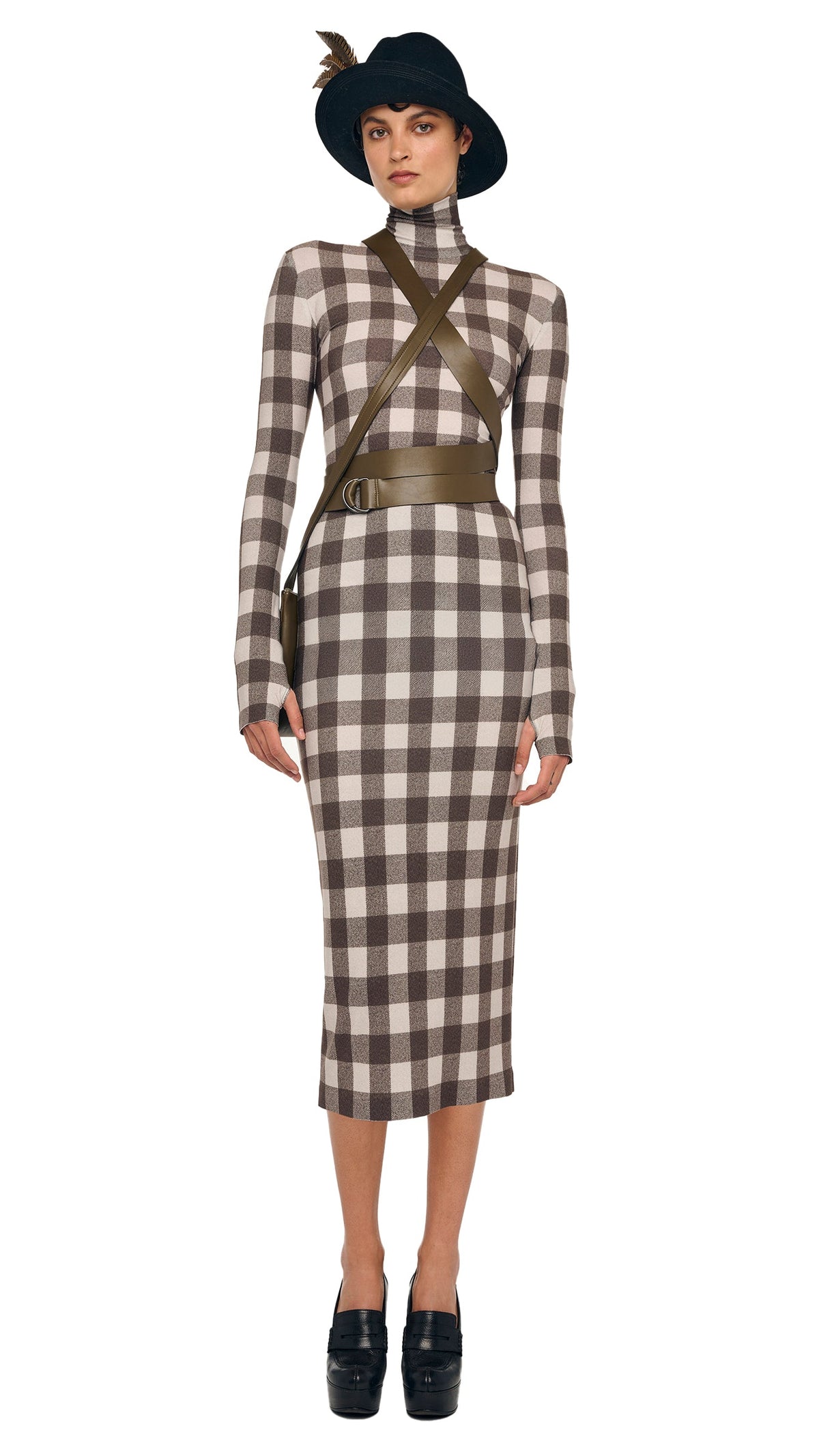 LONG SLEEVE TURTLENECK DRESS Bark Box Plaid | Norma Kamali Women