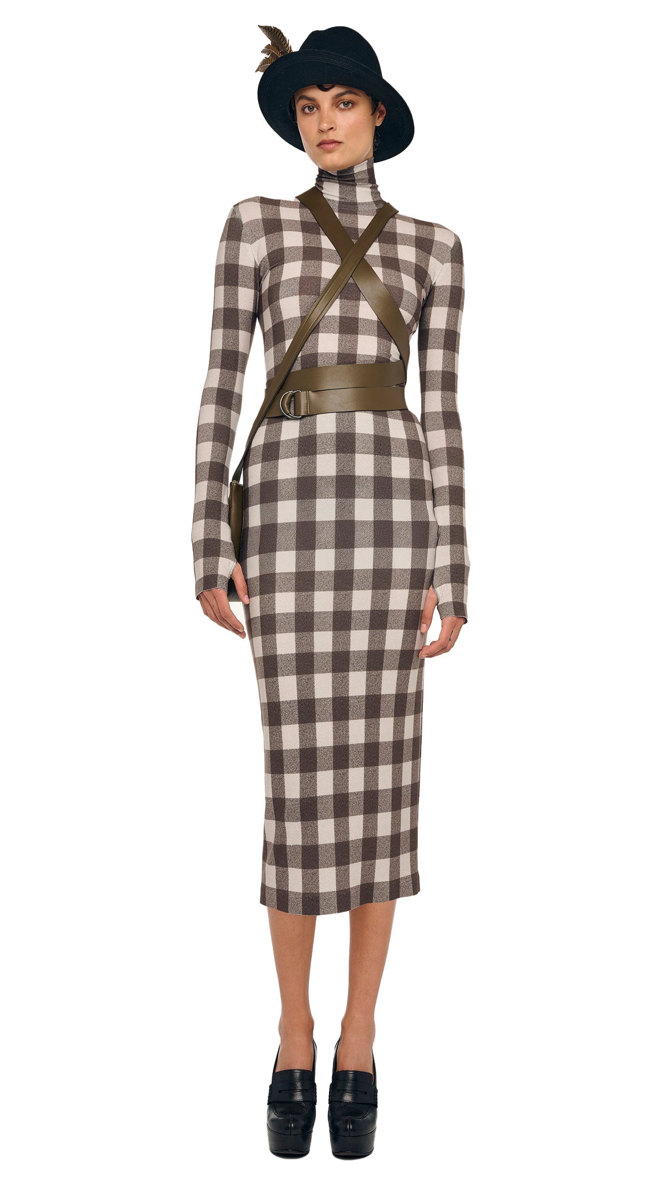 LONG SLEEVE TURTLENECK DRESS Bark Box Plaid | Norma Kamali Women