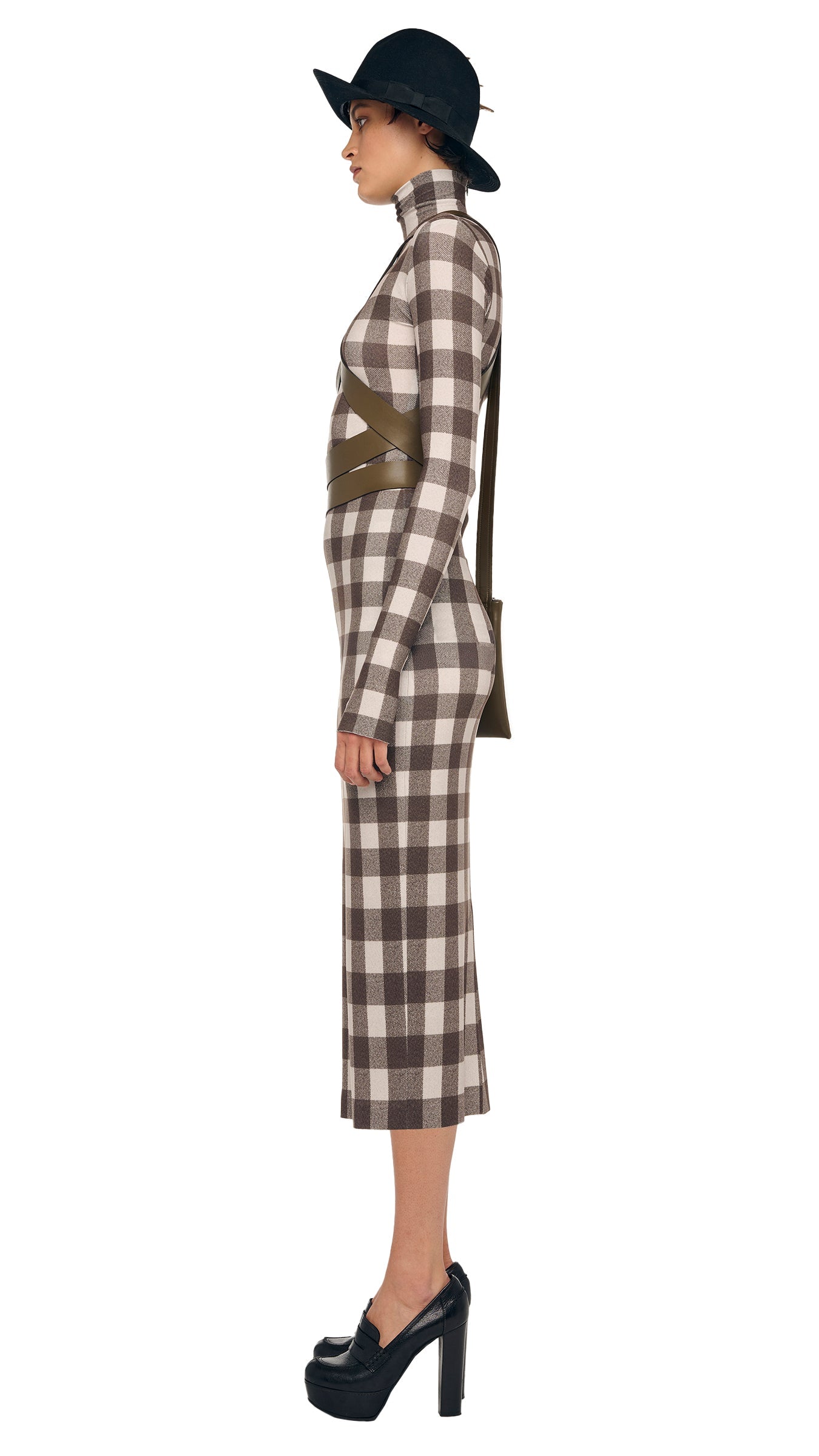 LONG SLEEVE TURTLENECK DRESS Bark Box Plaid | Norma Kamali Women