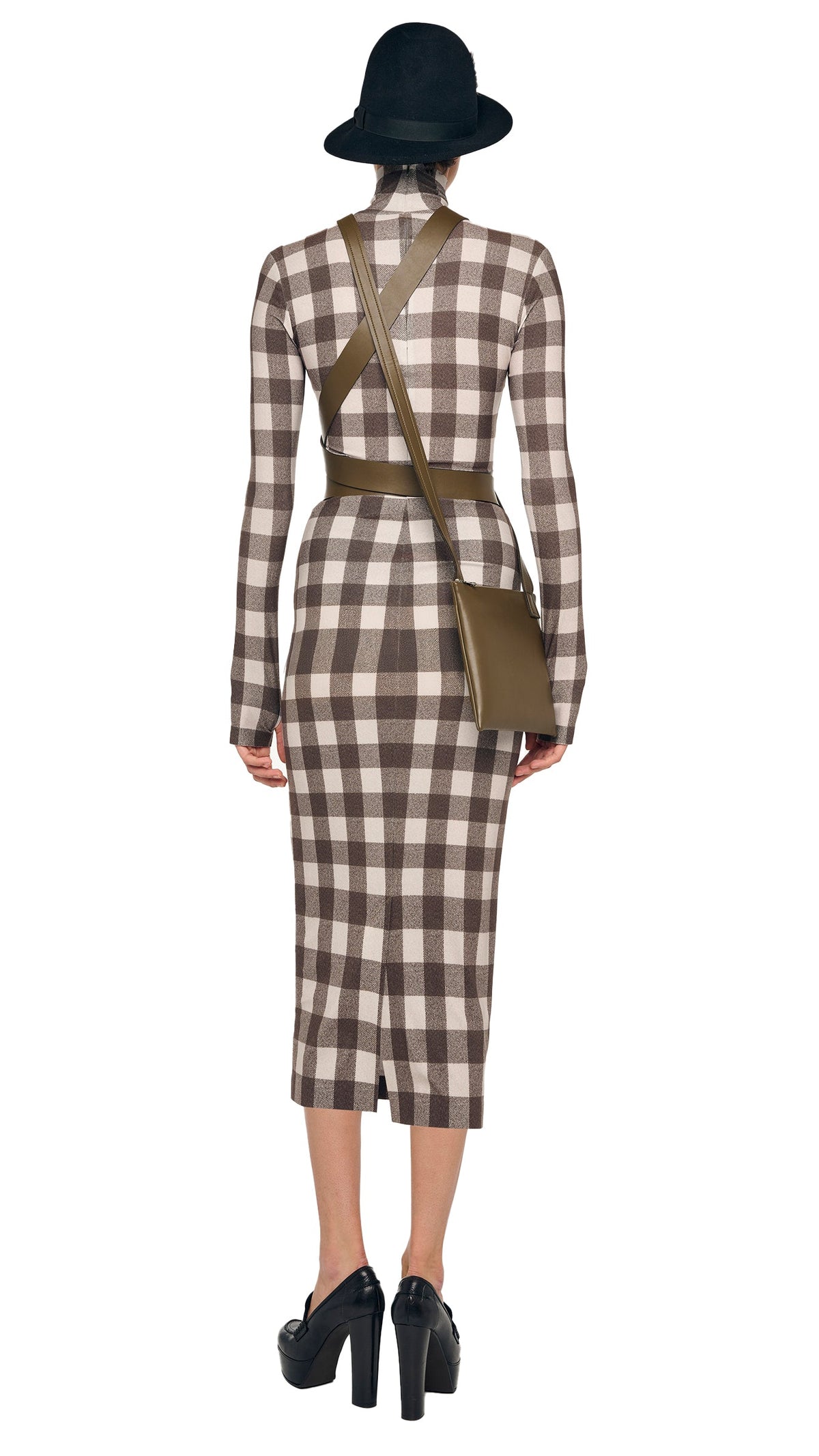 LONG SLEEVE TURTLENECK DRESS Bark Box Plaid | Norma Kamali Women