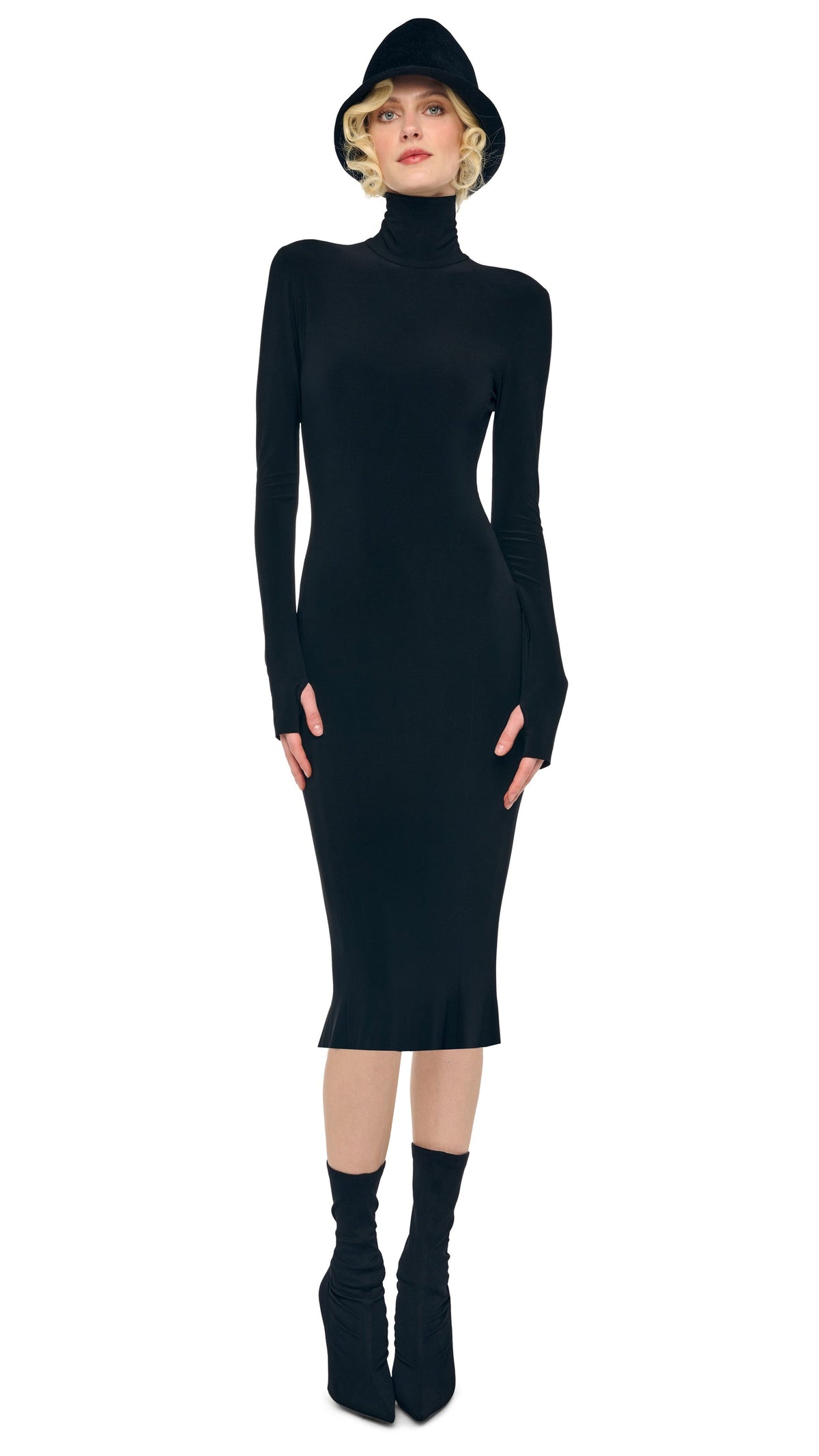 LONG SLEEVE TURTLENECK DRESS Black | Norma Kamali Women