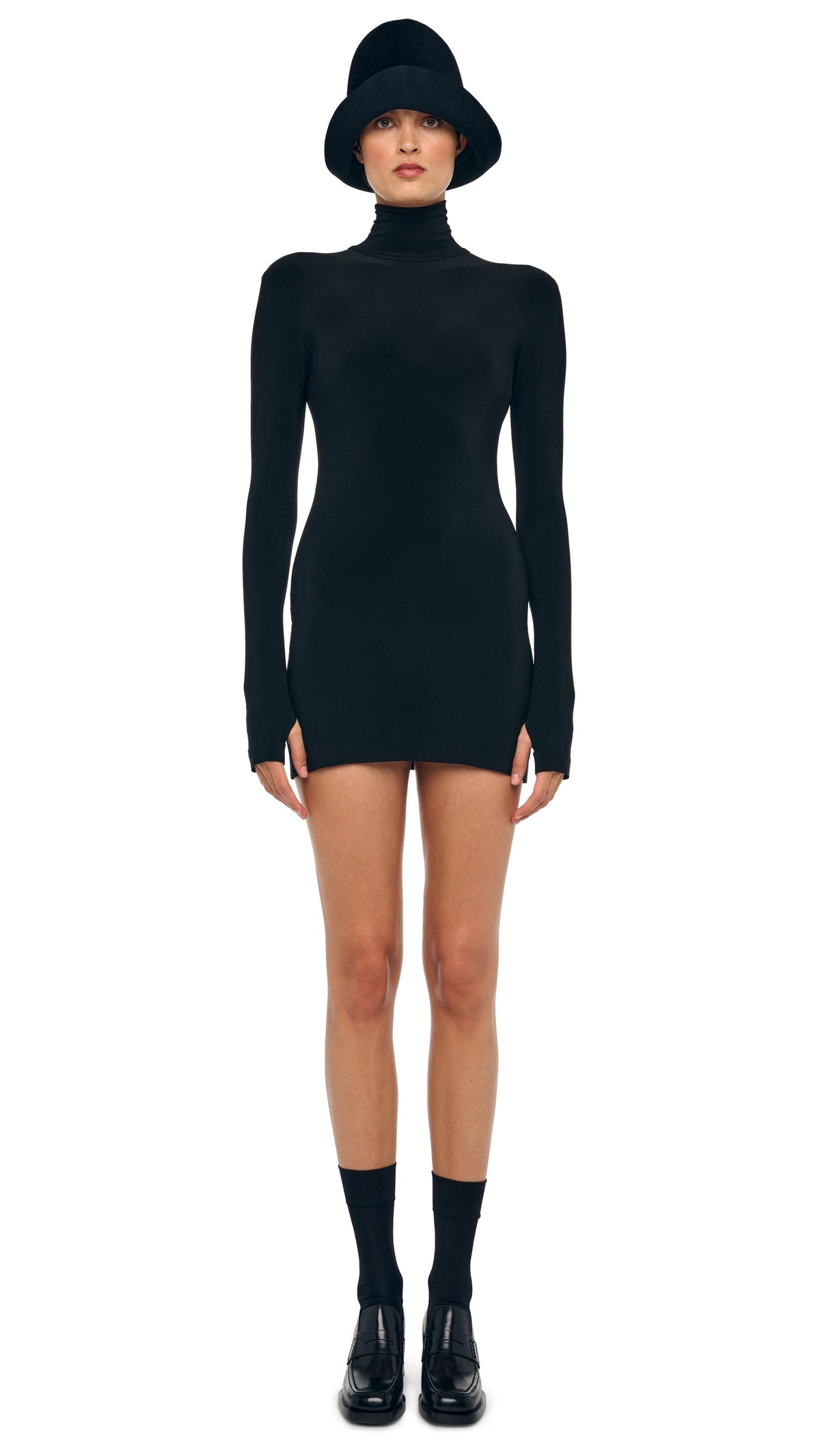LONG SLEEVE TURTLENECK PICKLEBALL DRESS Black | Norma Kamali Women