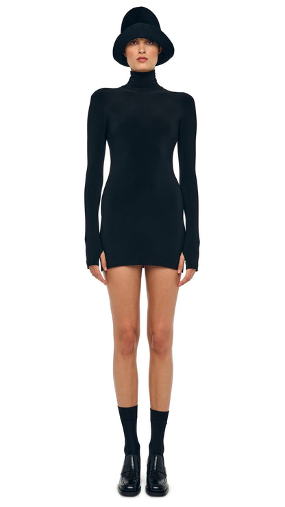 LONG SLEEVE TURTLENECK PICKLEBALL DRESS Black | Norma Kamali Women