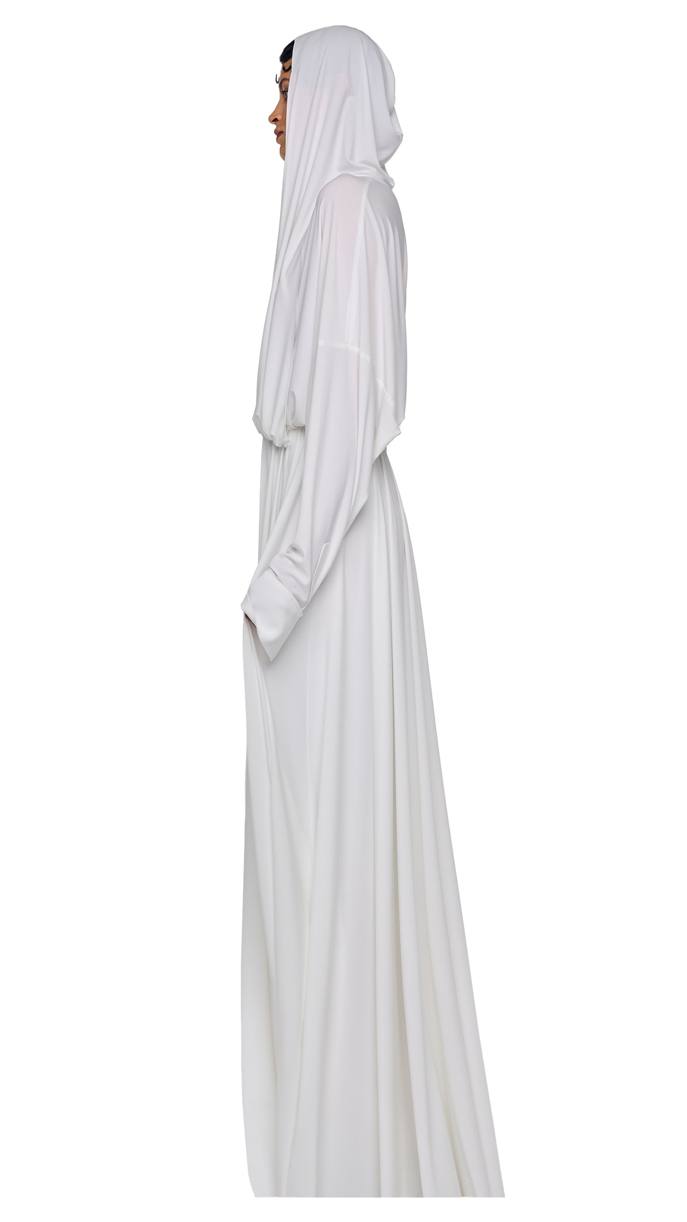 HOODED SUPER OS BF NK SHIRT FLARED GOWN Snow White | Norma Kamali Women