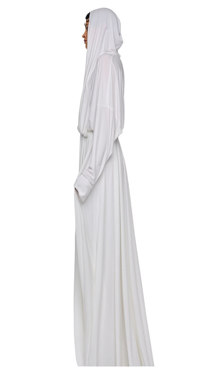 HOODED SUPER OS BF NK SHIRT FLARED GOWN Snow White | Norma Kamali Women
