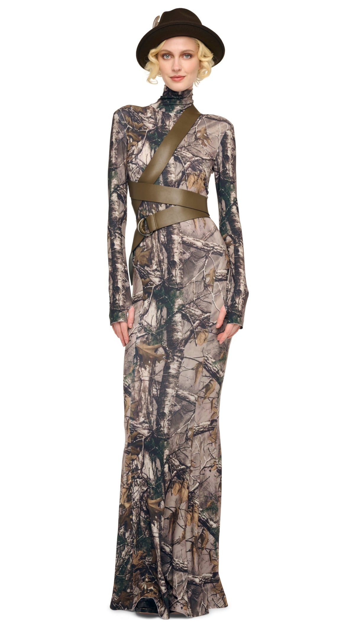 LONG SLEEVE TURTLE FISHTAIL GOWN Trees | Norma Kamali Women