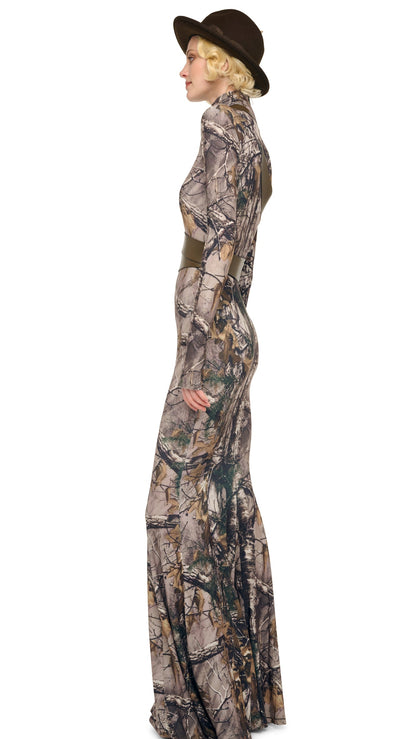 LONG SLEEVE TURTLE FISHTAIL GOWN Trees | Norma Kamali Women