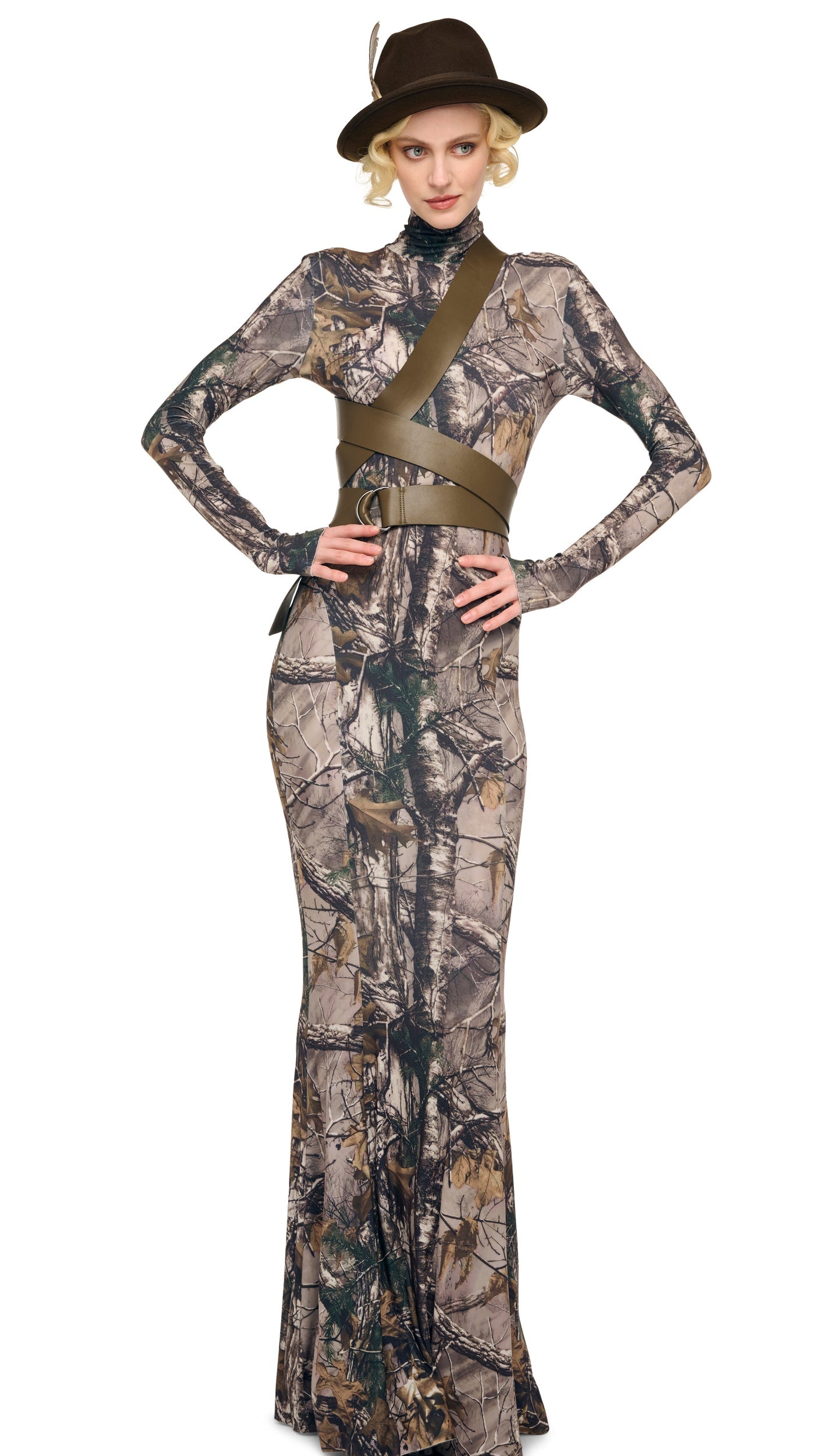 LONG SLEEVE TURTLE FISHTAIL GOWN Trees | Norma Kamali Women