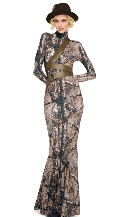 LONG SLEEVE TURTLE FISHTAIL GOWN Trees | Norma Kamali Women