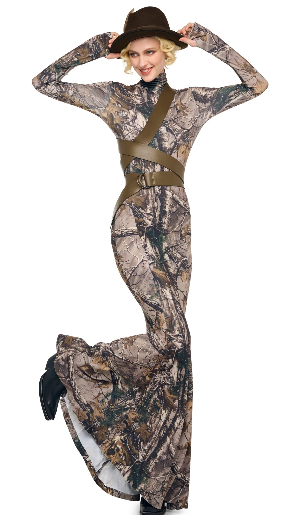LONG SLEEVE TURTLE FISHTAIL GOWN Trees | Norma Kamali Women