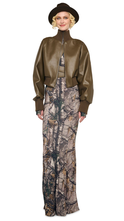 LONG SLEEVE TURTLE FISHTAIL GOWN Trees | Norma Kamali Women