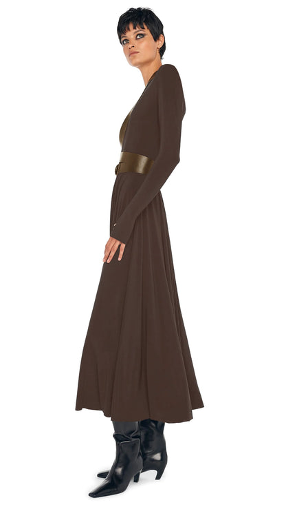 LONG SLEEVE FLARED DRESS Bark | Norma Kamali Women
